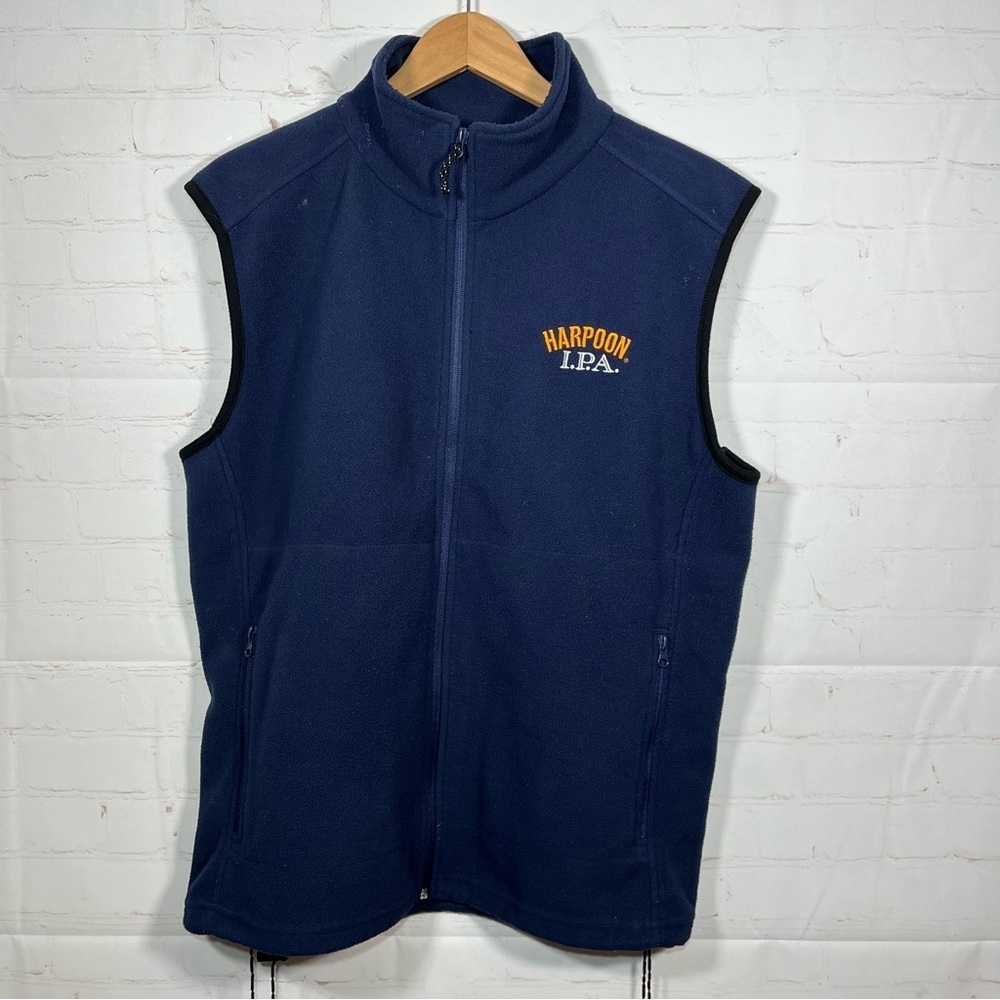 Rare HARPOON IPA Embroidered Fleece Full Zip Vest Mens Size Medium Blue